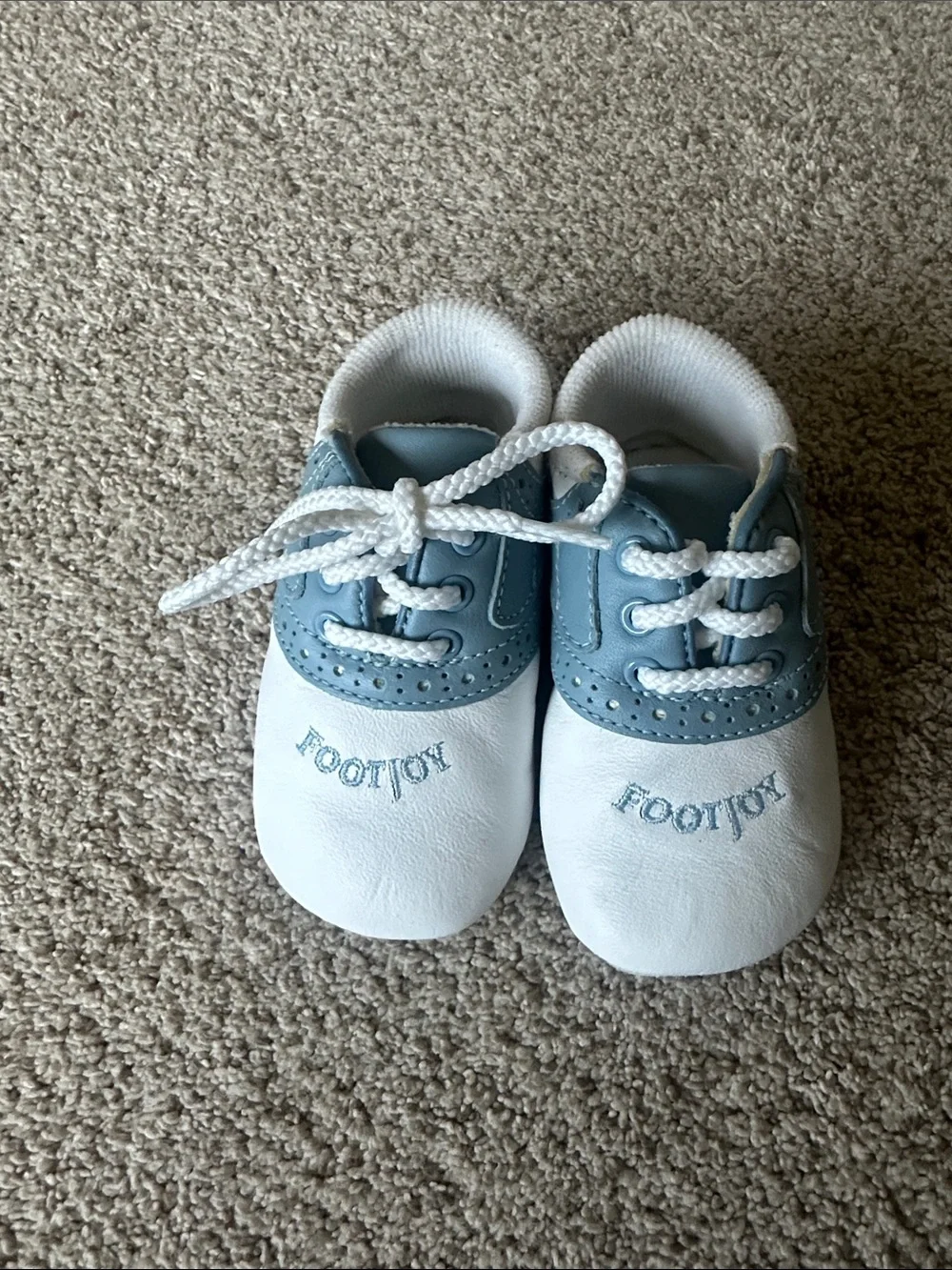 FootJoy White and Light Blue Baby Lace-Up Crib Shoes